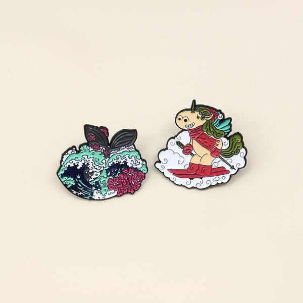 

2pcs Cartoon Brooch, Multicolor
