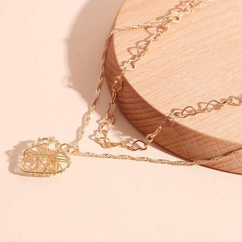 

Heart Layered Chain Necklace, Gold