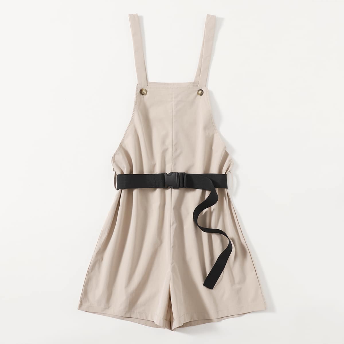 

Solid Jumpsuit With Buckle Belt, Beige