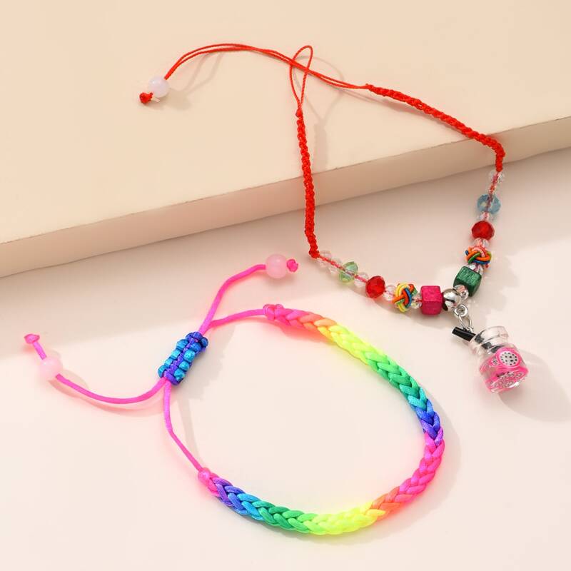 

2pcs Fruit Rope Bracelet, Multicolor