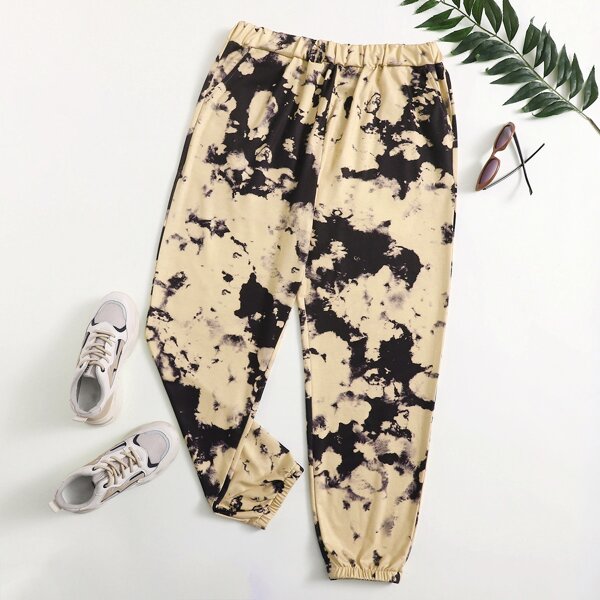 

Plus Tie Dye High Waist Sweatpants, Khaki