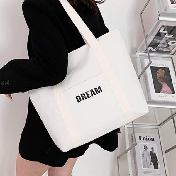 

Letter Graphic Tote Bag, White