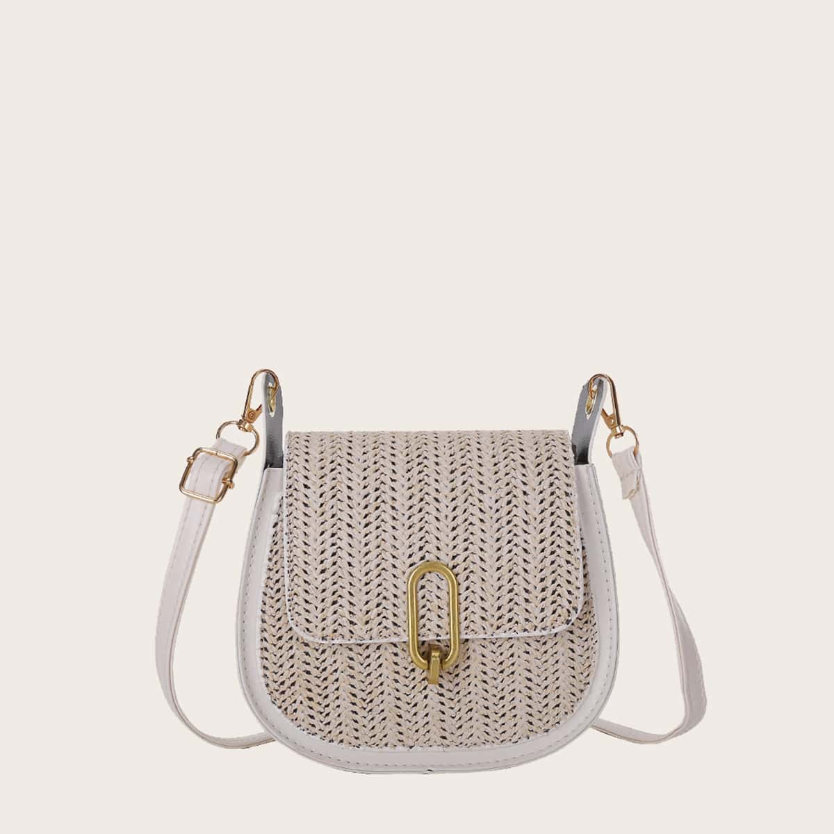 

Straw Saddle Bag, Beige