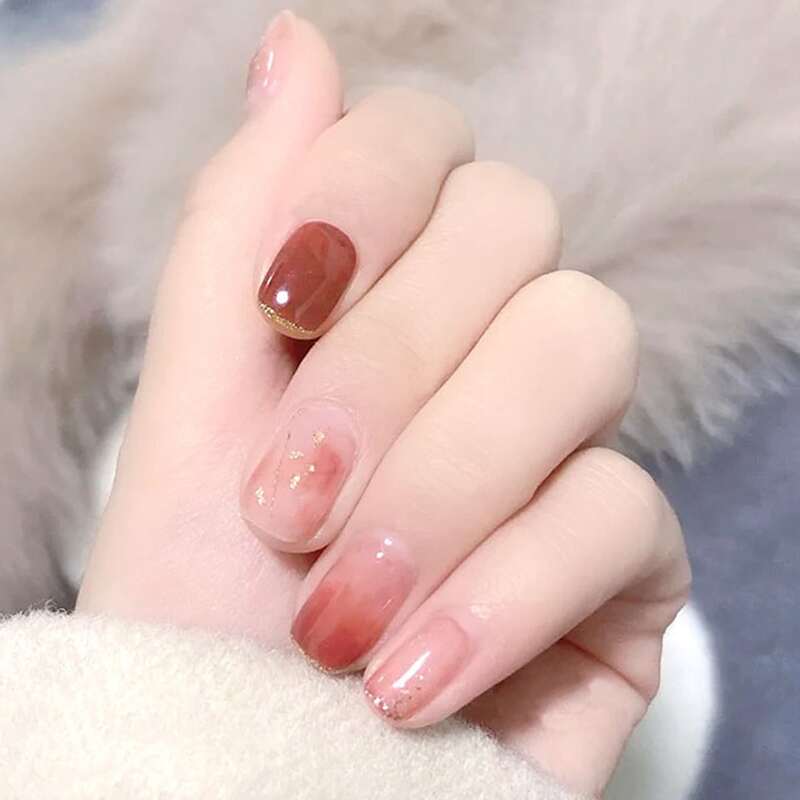 

24pcs Glitter Fake Nail, Multicolor