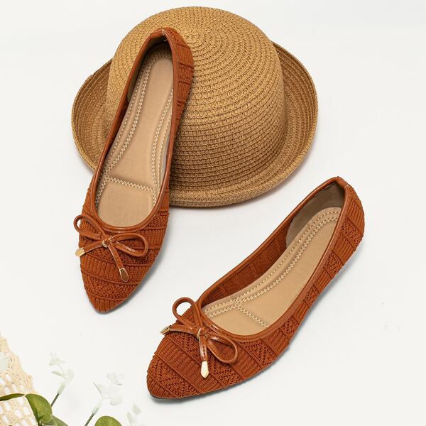 

Bow Decor Knit Flats, Brown