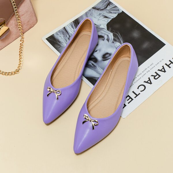 

Metal Bow Decor Slip On Flats, Violet purple