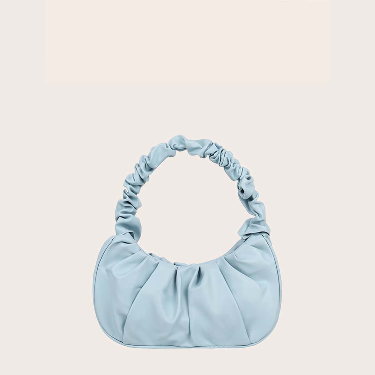 

Solid Ruched Baguette Bag, Blue