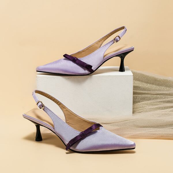 

Bow Decor Satin Slingback Pumps, Lilac purple