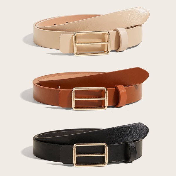 

3pcs Metal Buckle Belt, Multicolor