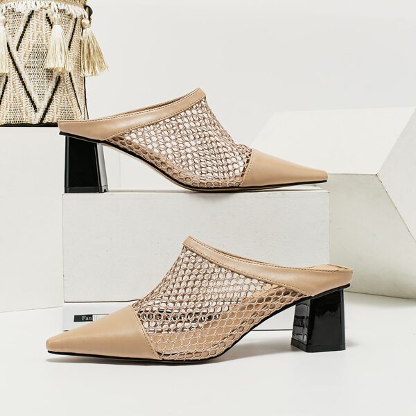 

Contrast Mesh Chunky Heeled Mules, Apricot