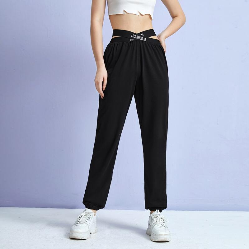 

Letter Embroidery Tape Sweatpants, Black