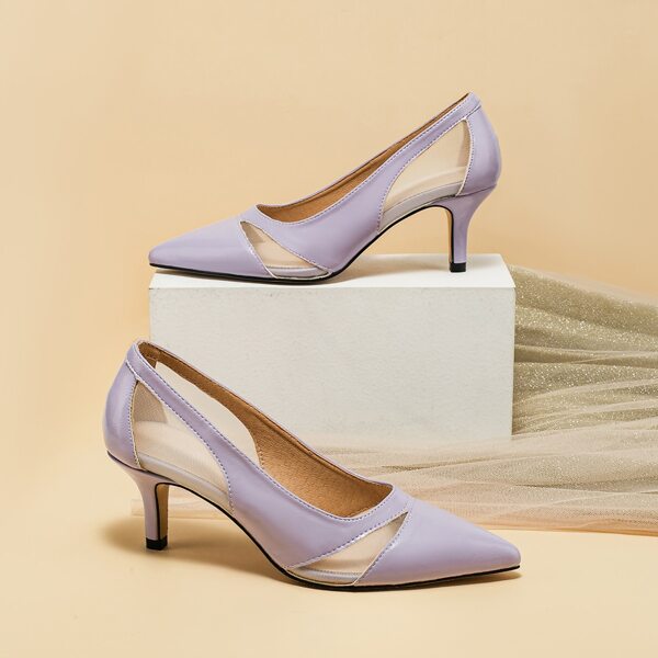 

Minimalist Mesh Panel Stiletto Court Heels, Purple