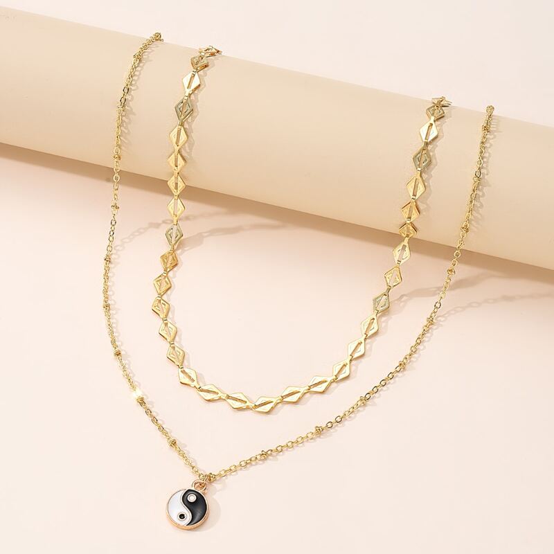 

2pcs Yin & Yang Pendant Necklace, Gold