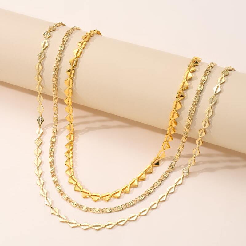 

3pcs Geo Charm Necklace, Gold