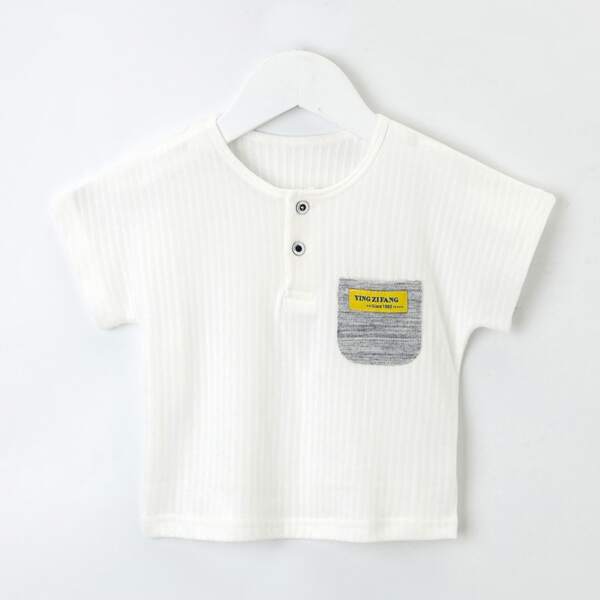 

Toddler Boys Half Button Letter Patch Pocket Tee, White