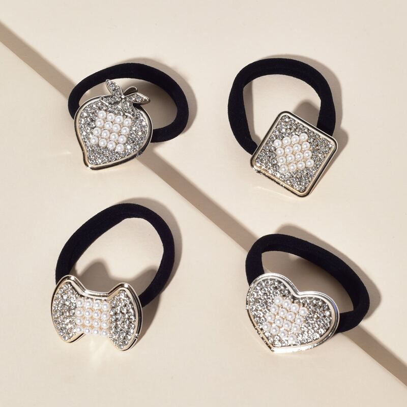 

4pcs Heart & Fruit Hair Tie, Multicolor