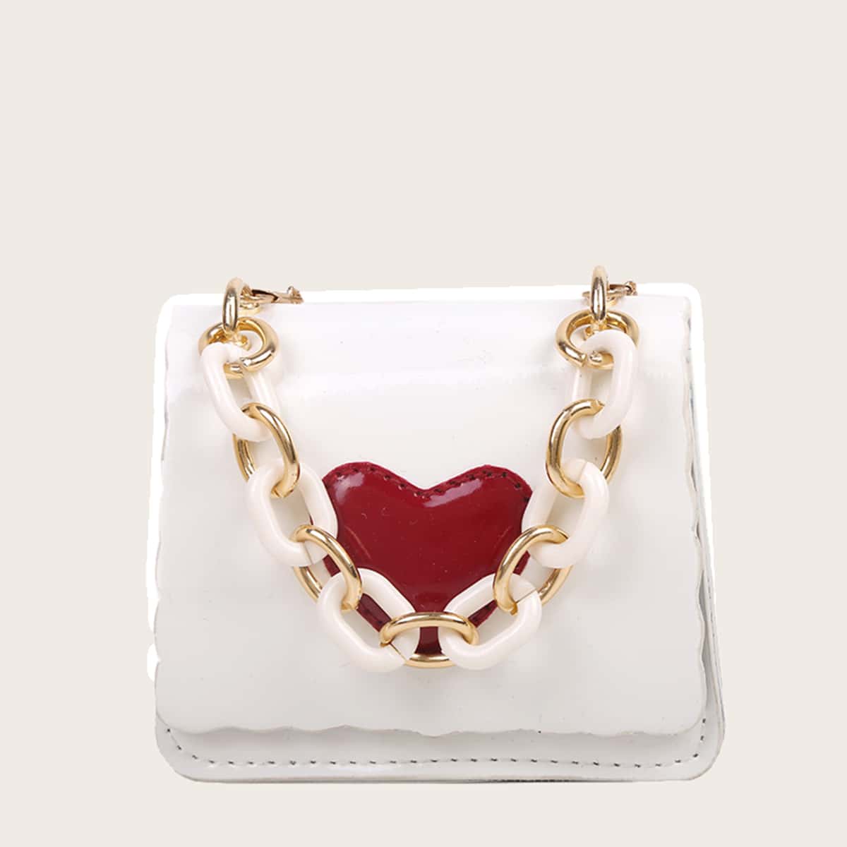 

Heart Chain Mini Satchel Bag, White