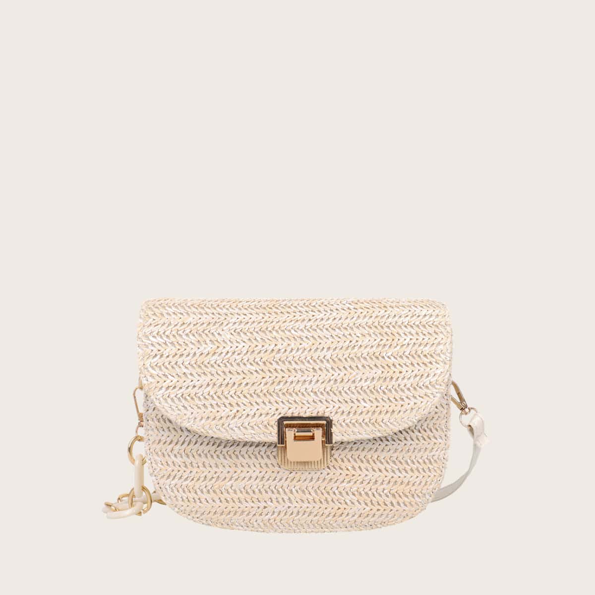 

Solid Straw Saddle Bag, Beige