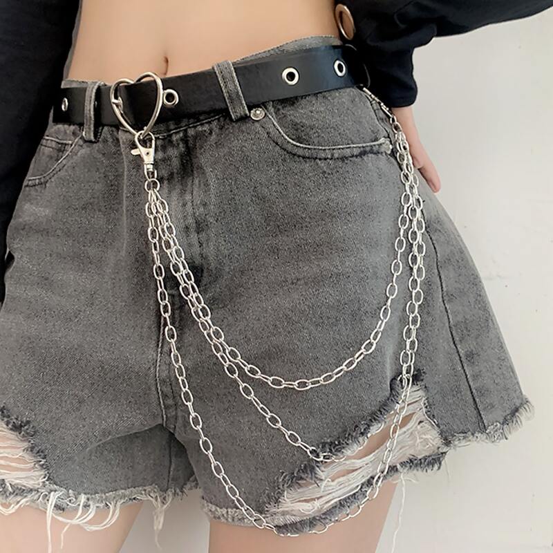 

Grommet Buckle Belt With Pants Chain, Black