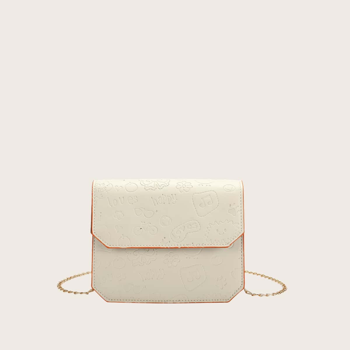 

Cartoon Embossed Chain Crossbody Bag, White