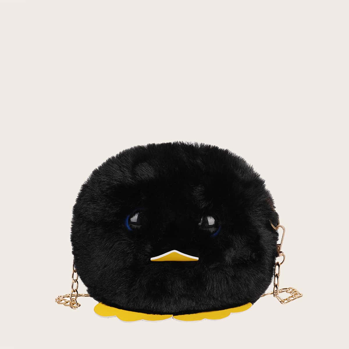 

Cartoon Round Fluffy Bag, Black