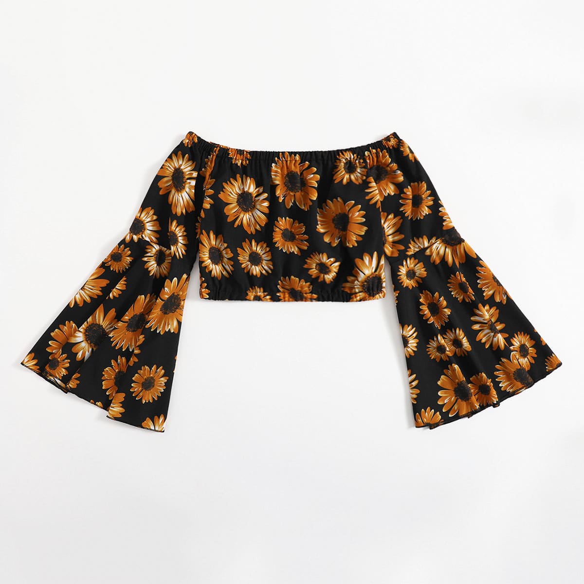 

Sunflower Print Crop Blouse, Multicolor