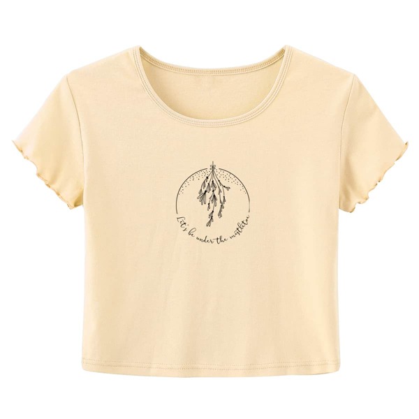 

Slogan And Plants Print Lettuce Trim Tee, Apricot