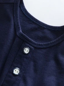 Vestido De Malla Con Lunares Para Niñas Pequeñas Con Contraste - Azul y blanco - Ver 3