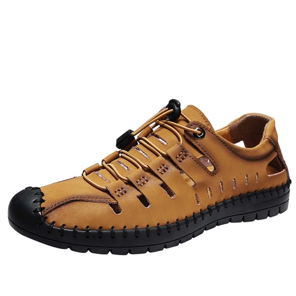 

Men Minimalist Lace-up Front Hollow-out Sandals, Brown