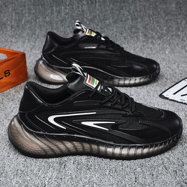 

Men Lace-up Front Mesh Panel Chunky Sneakers, Black