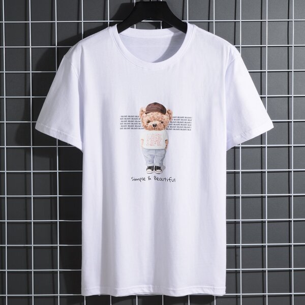 

Men Bear & Slogan Print Tee, White