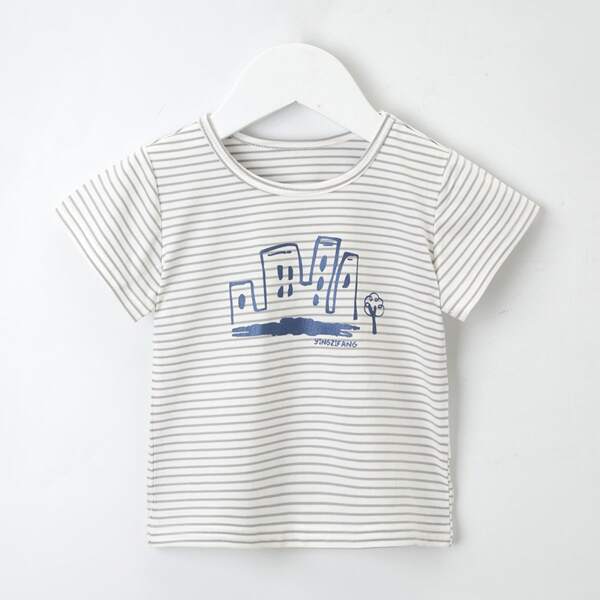 

Toddler Boys Striped Cartoon Graphic Tee, Light grey