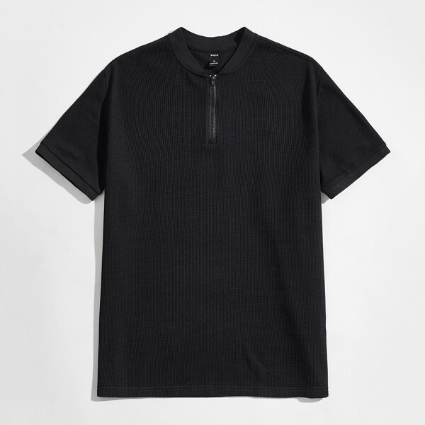 

Men Zip Half Placket Polo Shirt, Black