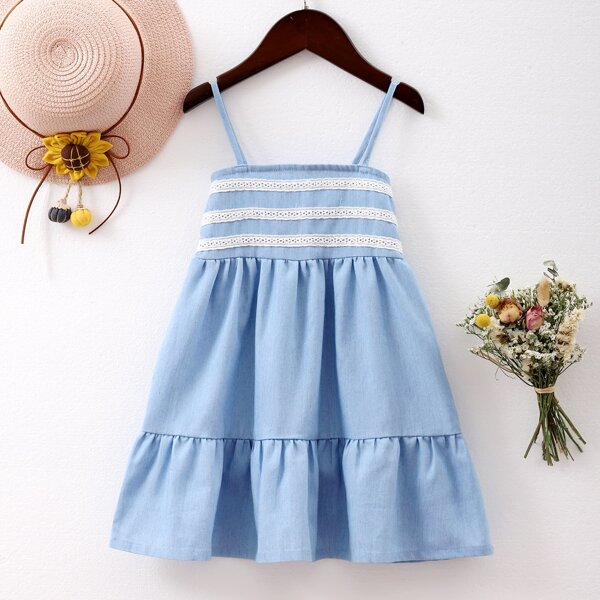 

Toddler Girls Shirred Ruffle Hem Dress, Baby blue