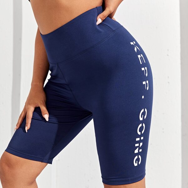 

Plus Slogan Graphic Biker Shorts, Navy blue