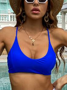 Lace-up Back Bikini Top - Royal Blue - View 4
