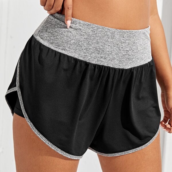

Plus 2 In 1 Contrast Binding Sports Shorts, Black