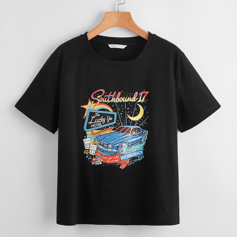 

Letter Car Graphic Tee, Black
