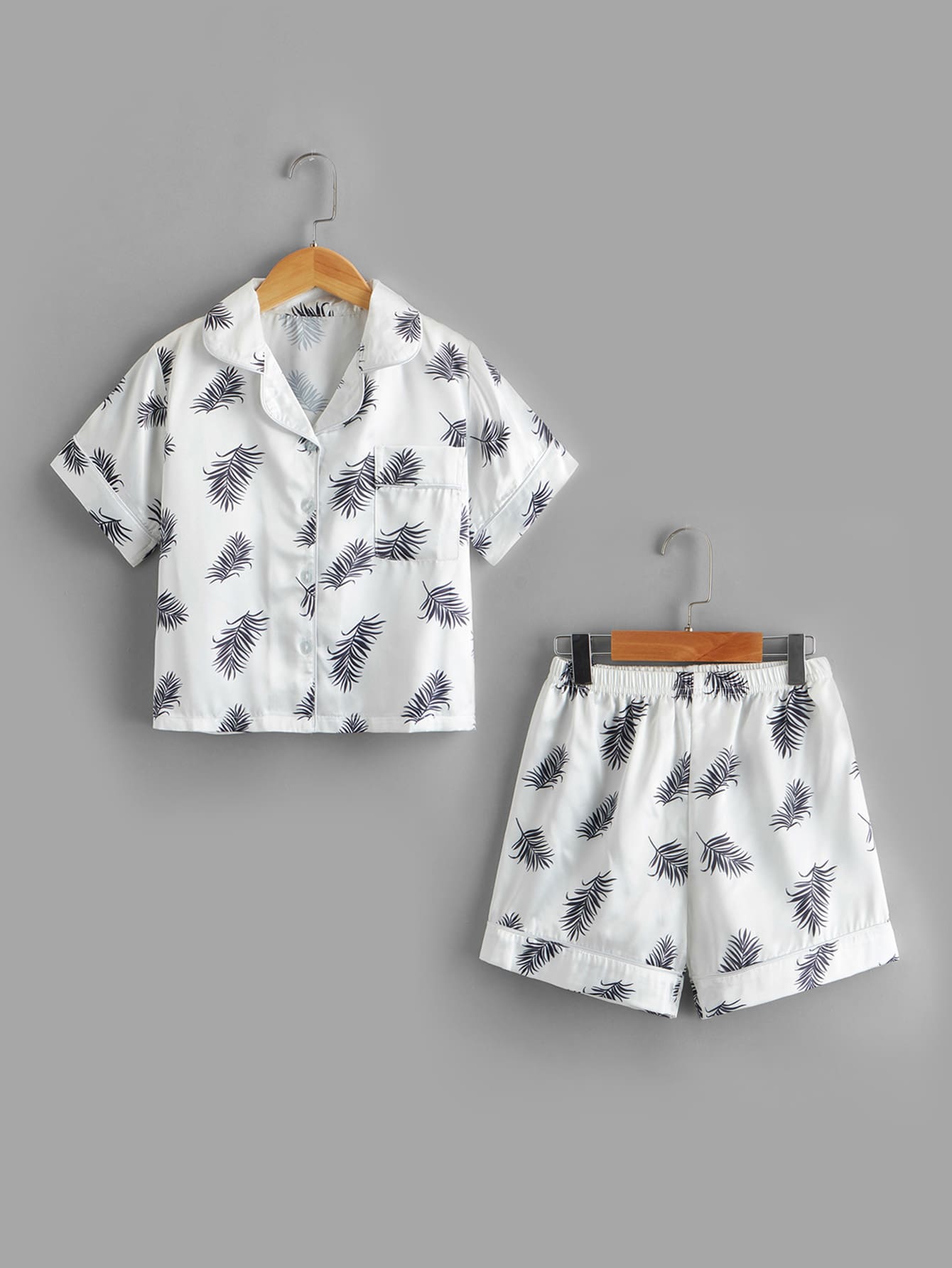 Boys Satin Tropical Print Lapel Collar PJ Set