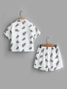 Boys Satin Tropical Print Lapel Collar PJ Set