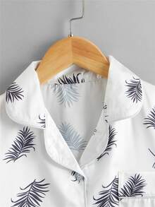 Boys Satin Tropical Print Lapel Collar PJ Set