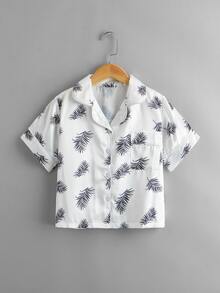 Boys Satin Tropical Print Lapel Collar PJ Set