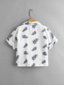 Boys Satin Tropical Print Lapel Collar PJ Set