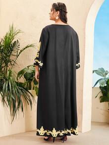 SHEIN Plus Baroque Print Tunic Dress - Black - View 2