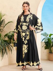 SHEIN Plus Baroque Print Tunic Dress - Black - View 4