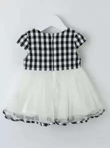 YINGZIFANG Vestido De Combinación Frog Button Gingham Mesh Para Niñas Pequeñas
