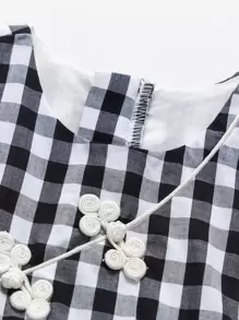 YINGZIFANG Vestido De Combinación Frog Button Gingham Mesh Para Niñas Pequeñas