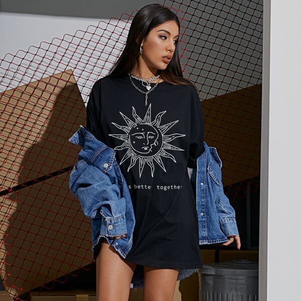 

Slogan And Graphic Print Tee, Black