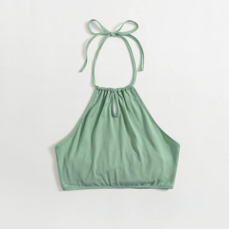

Solid Bow Back Halter Top, Mint green