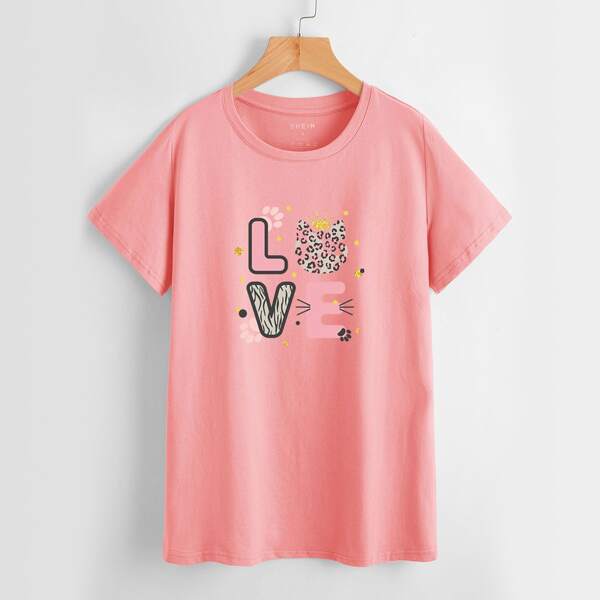 

Letter Graphic Short Sleeve Tee, Watermelon pink